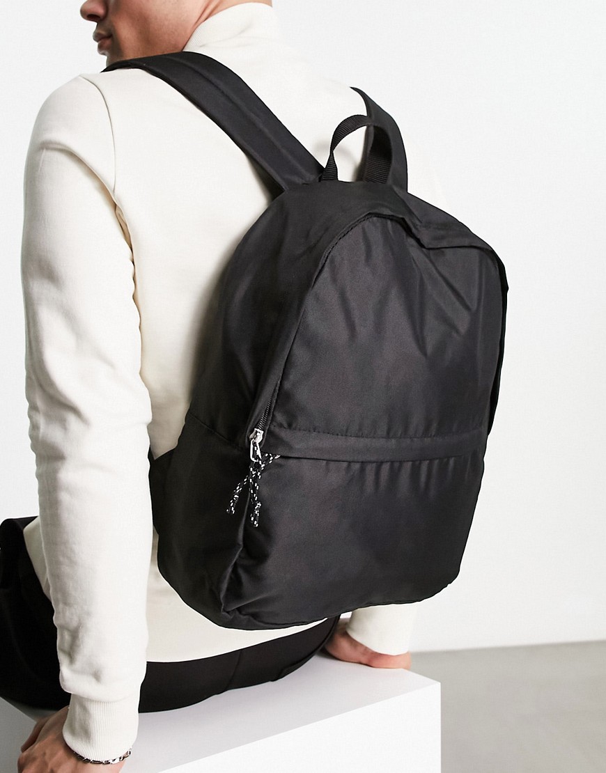 ASOS DESIGN backpack in black nylon with contrast puller - BLACK