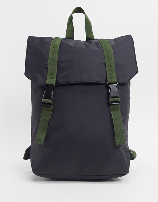 ASOS DESIGN backpack in black with double straps in khaki