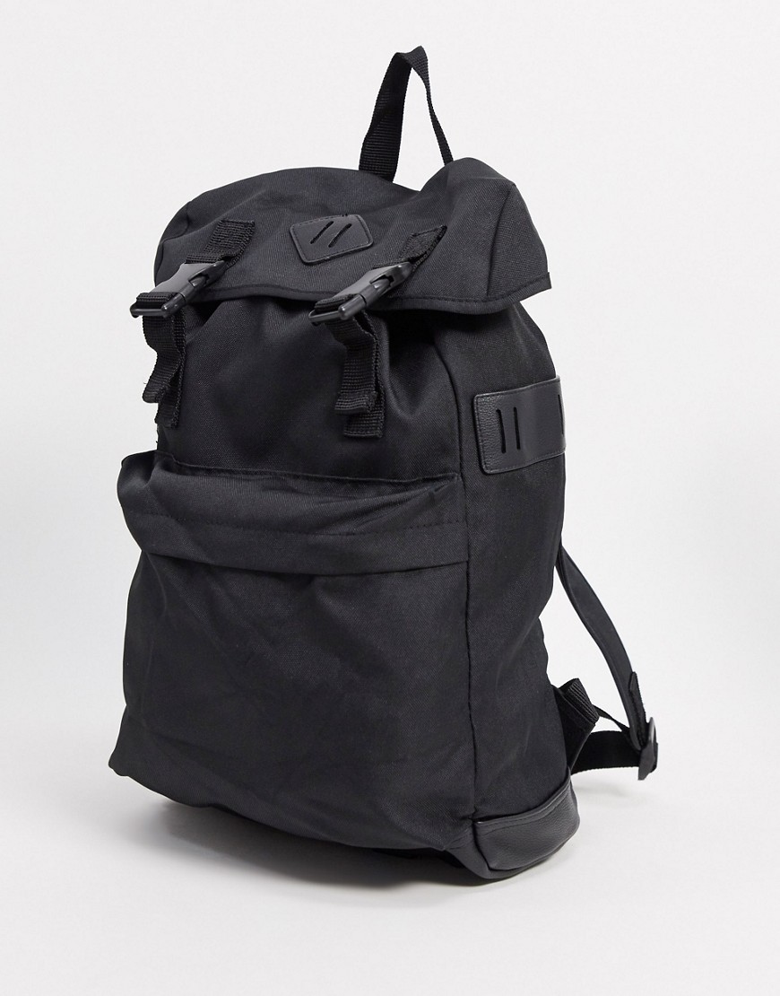 Asos Design Backpack In Black With Front Pocket Detail And Double Straps