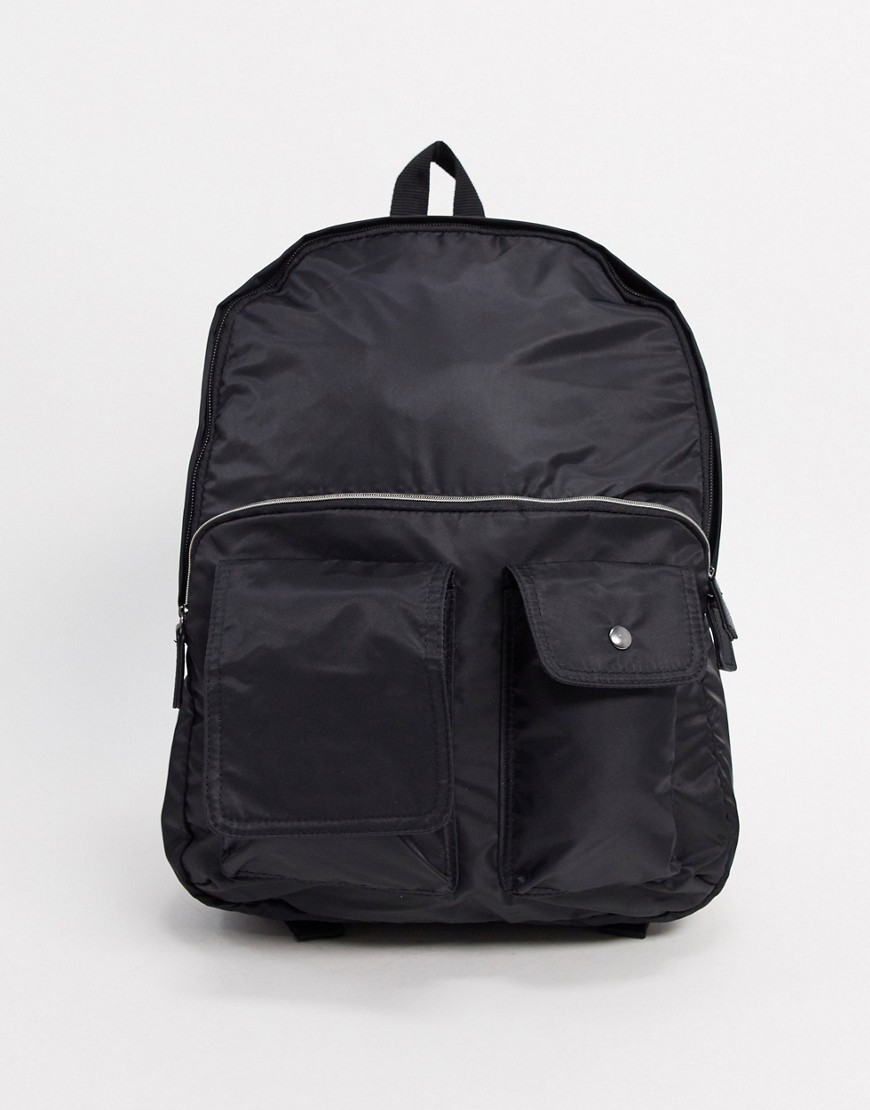 Asos Design Backpack In Black With Front Pocket Detail
