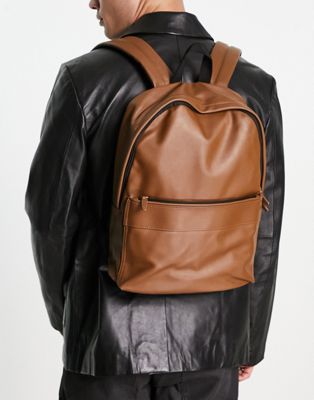 ASOS DESIGN backpack in brown faux leather
