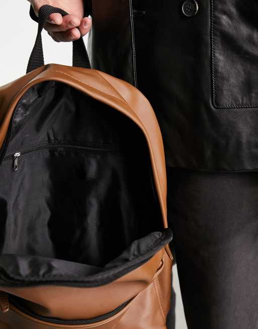 ASOS DESIGN faux saffiano leather backpack in brown