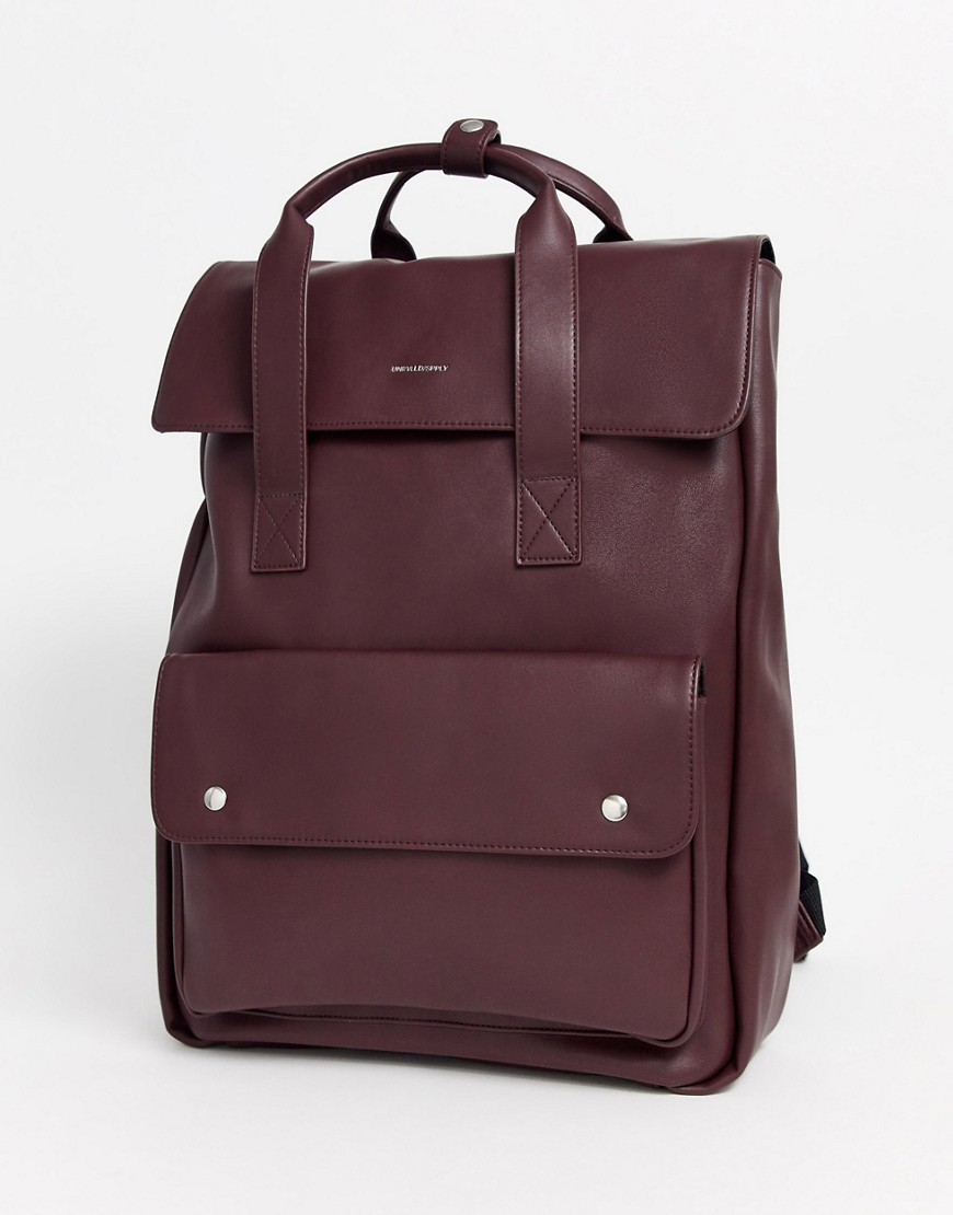 ASOS DESIGN backpack in burgundy faux leather with double straps-Red
