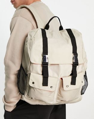 ASOS DESIGN backpack in grey nylon with multi pockets