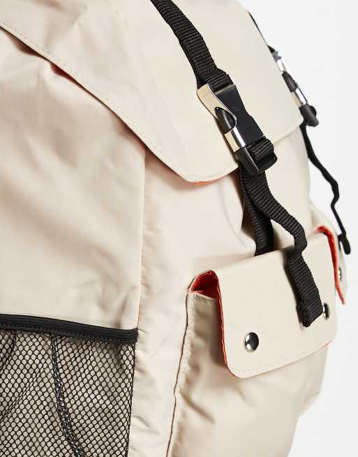 ASOS DESIGN backpack in grey nylon with multi pockets