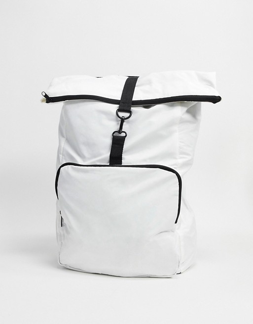 ASOS DESIGN backpack in white with roll top and black straps