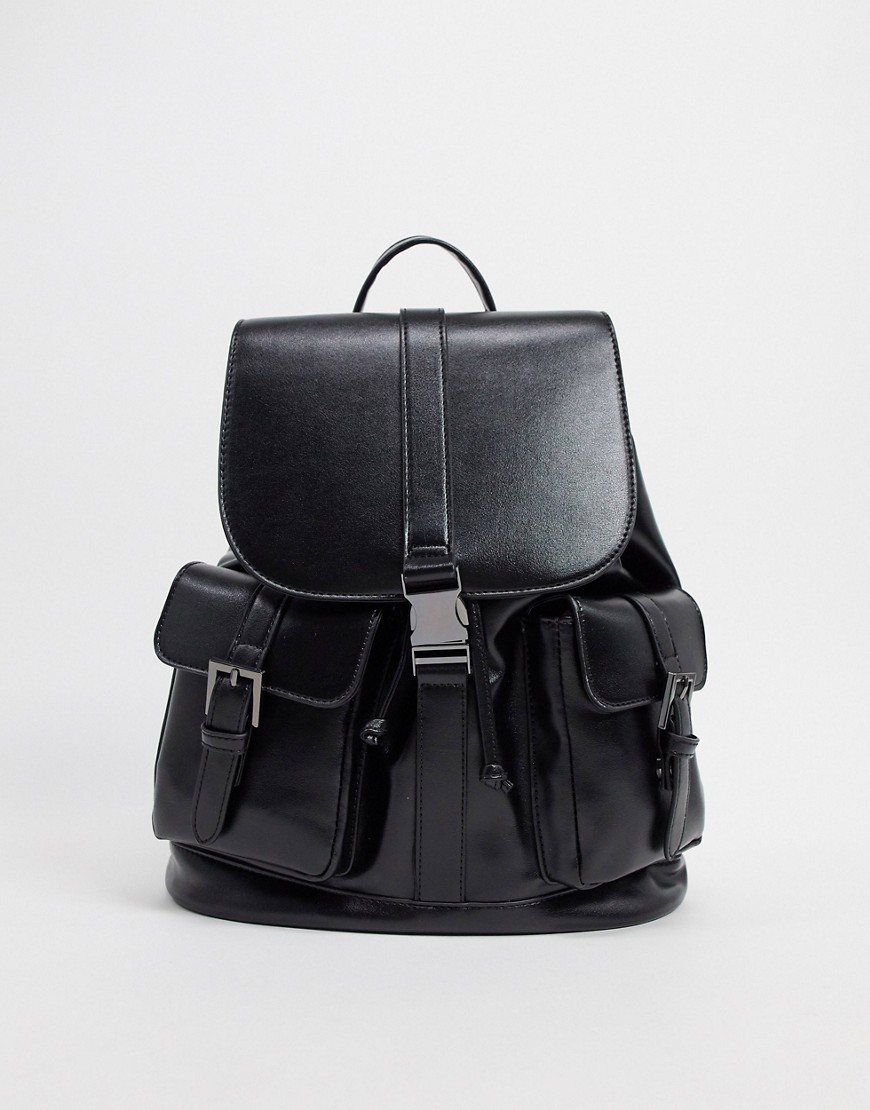 Asos Design Backpack With Buckle Detail In Black
