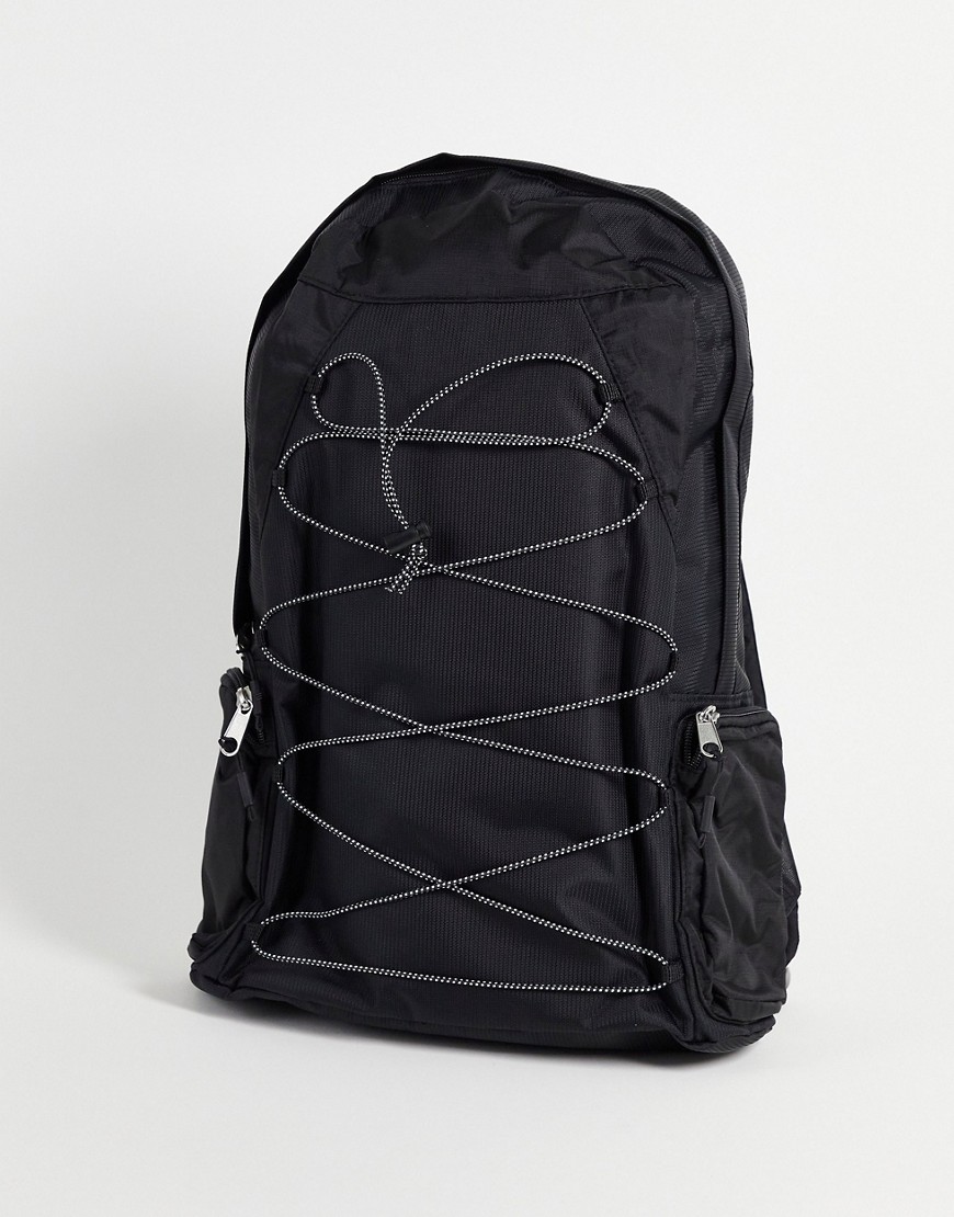 ASOS DESIGN backpack with bungee cords in black nylon