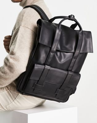 threat arch Second grade ASOS DESIGN backpack with double straps in black faux leather | ASOS