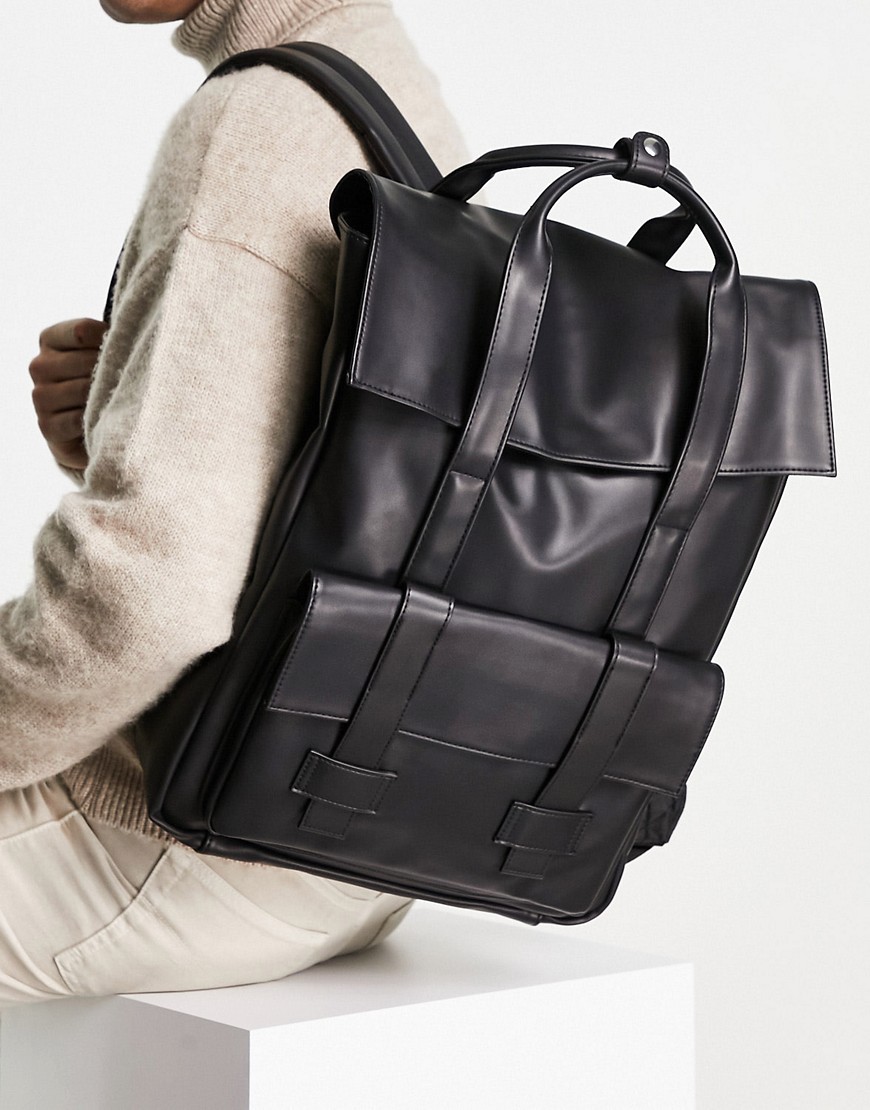 ASOS DESIGN backpack with double straps in black faux leather