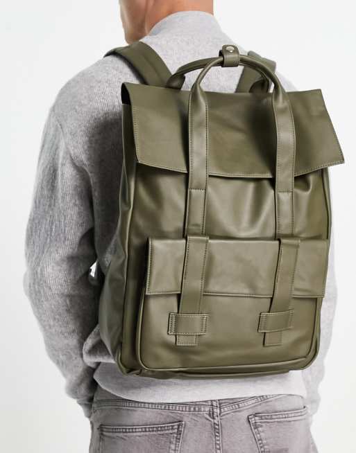 ASOS DESIGN multi compartment messenger bag in khaki