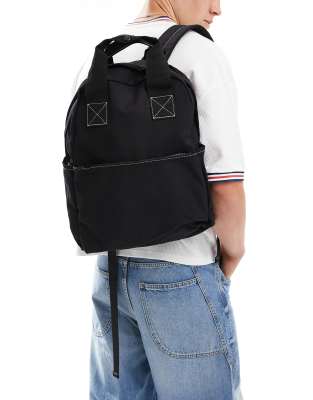 backpack with grab handle and contrast stitch in black