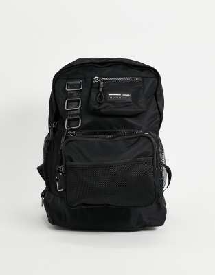 Asos Design Backpack With Modular Removable Pouches And Clips In Black Nylon 24 Liters