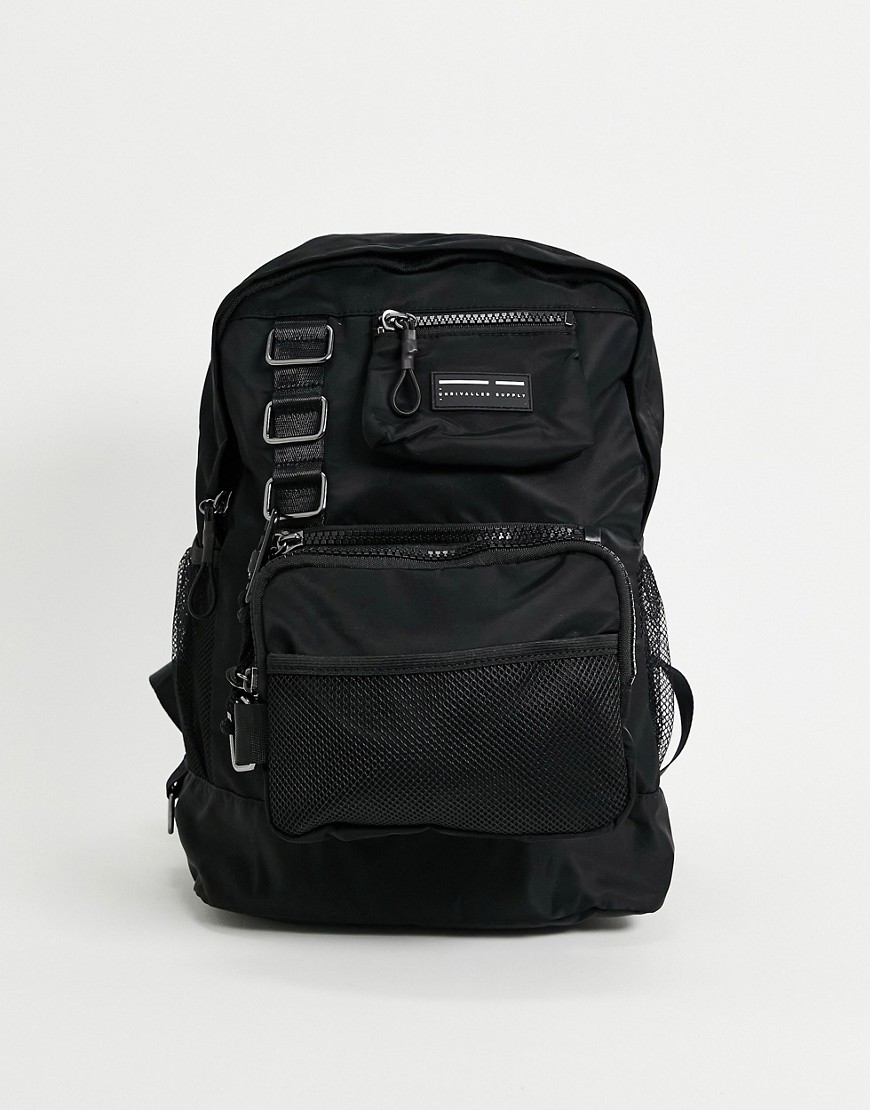 ASOS DESIGN backpack with modular removable pouches and clips in black nylon 24 Liters