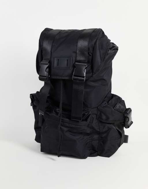ASOS DESIGN backpack with multi compartments in black nylon