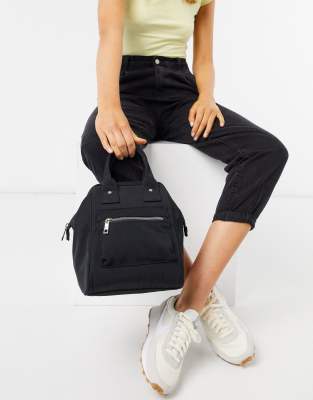 asos design zip over canvas backpack with double handle