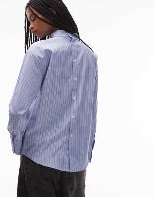 Asos Design Backwards Detail Shirt In Blue