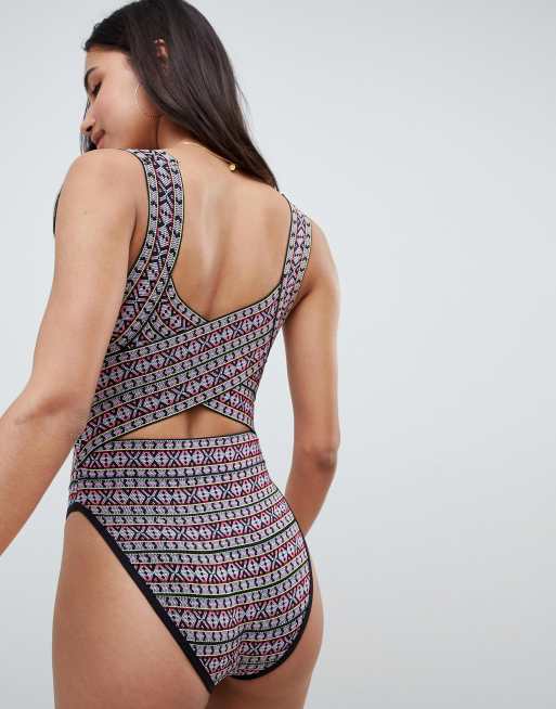 ASOS DESIGN – Badeanzug mit Geomuster und elastischen Einsätzen, 2 von 4