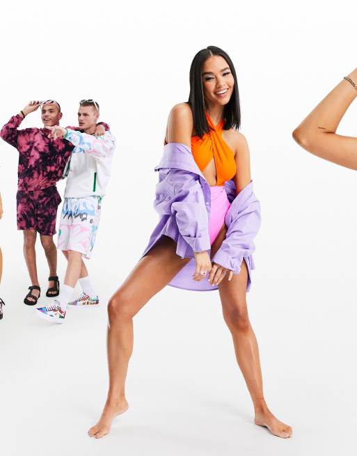 ASOS DESIGN – Badeanzug mit überkreuzten Trägern im Blockfarbendesign in Rosa und Orange, 2 von 4