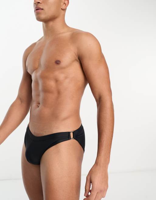 ASOS DESIGN – Badehose in Schwarz mit Metallring