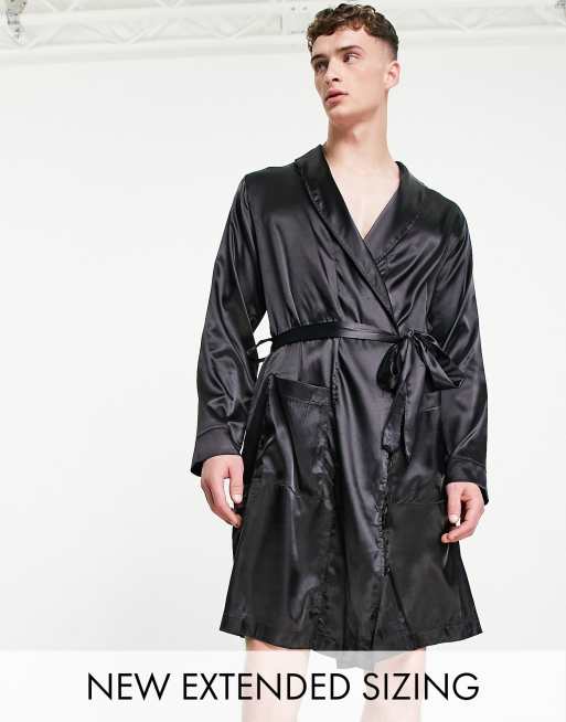 ASOS DESIGN - Badekåbe i sort satin - Del af sæt