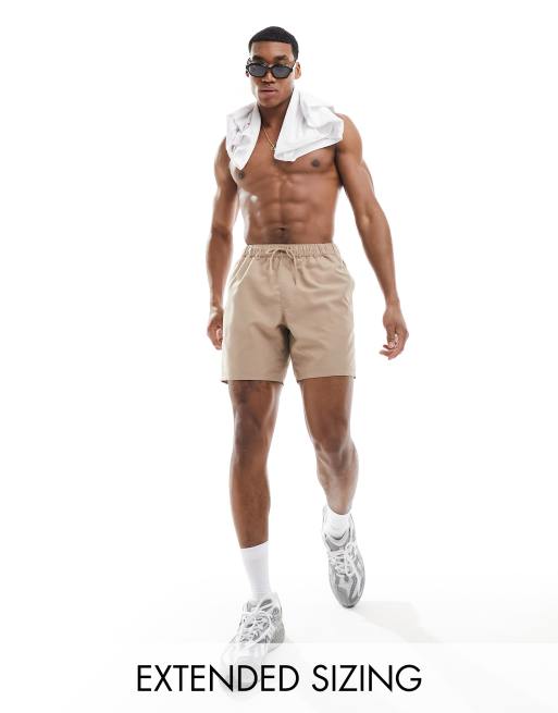 ASOS DESIGN – Badeshorts in mittlerer Länge in Braun