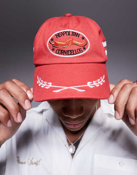 ASOS DESIGN badge cap with embroidery in red - view 2