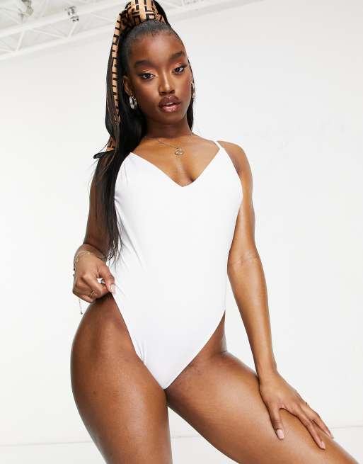 ASOS DESIGN - Badpak met lage rug met bandjes en gedraaid effect in wit , 3 van 4
