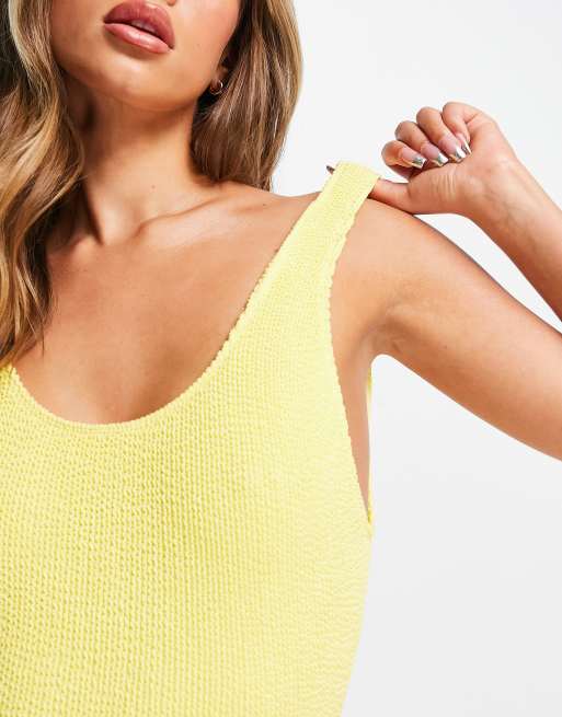 ASOS DESIGN - Badpak van kreukelstof met lage rug in geel, 3 van 4