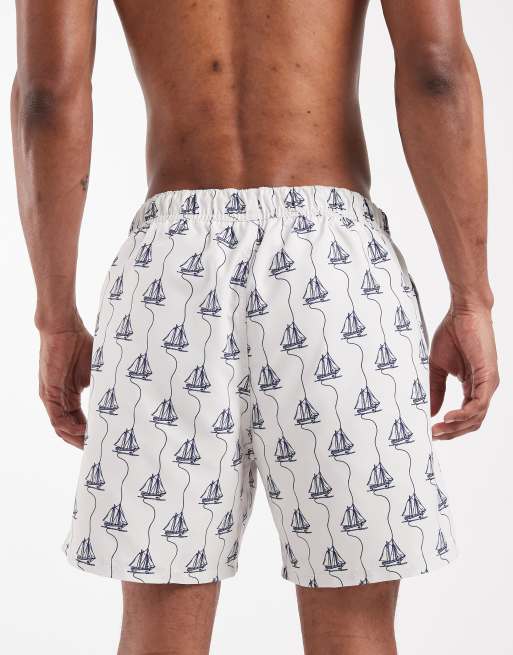 ASOS DESIGN badshorts i medellängd med båtmönster i krämvit, 4 av 5