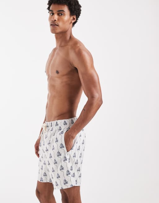 ASOS DESIGN badshorts i medellängd med båtmönster i krämvit, 5 av 5
