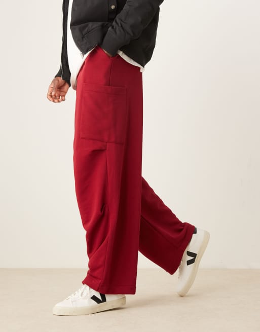 ASOS DESIGN baggy balloon cargo sweatpants in red | ASOS