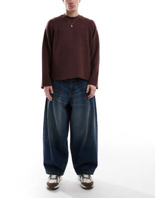Asos Design Baggy Balloon Fit Jeans In Vintage Dark Wash Blue