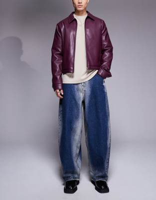 Asos Design Baggy Balloon Jeans In Mid Blue With Heavy Wash Detail