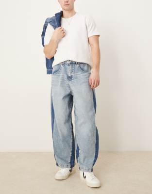 ASOS DESIGN ASOS DESIGN baggy balloon jeans in mid blue with side panels - MBLUE