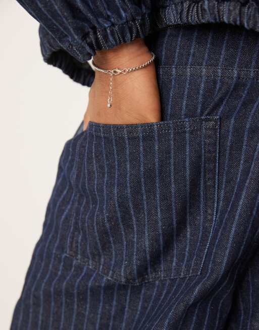 ASOS DESIGN baggy balloon jeans in mid wash blue with stripe