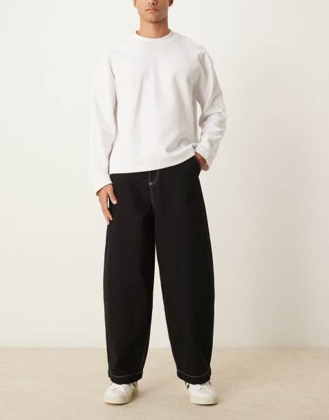 ASOS DESIGN baggy balloon jeans with contrast stitching in black - view 1