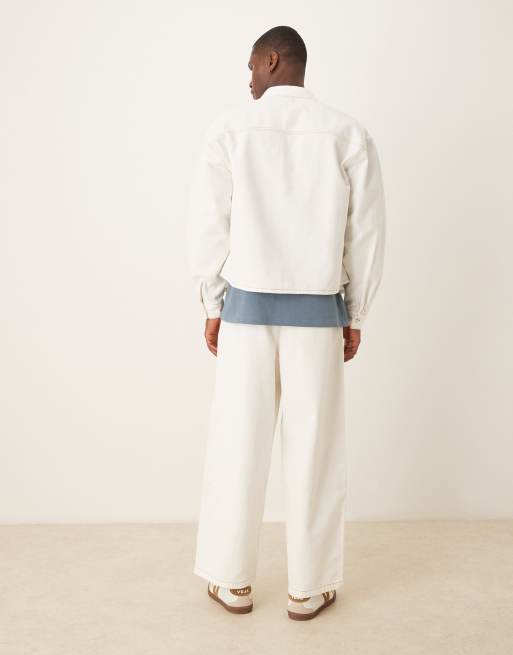 ASOS DESIGN baggy balloon jeans with pleats in ecru - part of a set