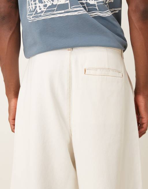 ASOS DESIGN baggy balloon jeans with pleats in ecru - part of a set