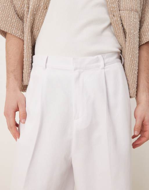 ASOS DESIGN baggy balloon pants with pleats in white 