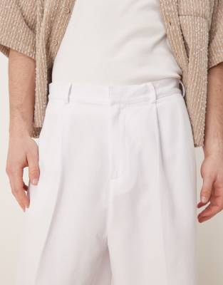 ASOS DESIGN baggy balloon pants with pleats in white 