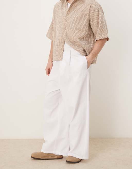 ASOS DESIGN baggy balloon pants with pleats in white 