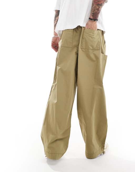 ASOS DESIGN baggy balloon parachute cargo trouser in khaki - KHAKI, 4 of 5