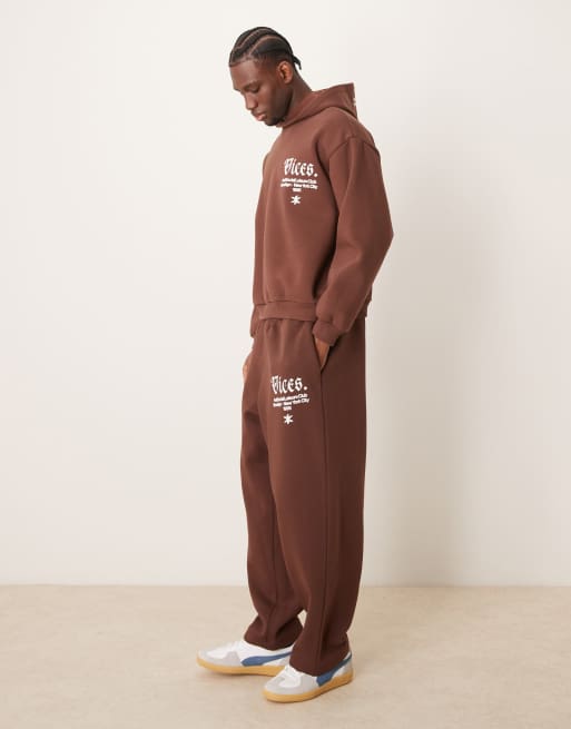 ASOS DESIGN baggy balloon trackies with print in brown (part of a set)