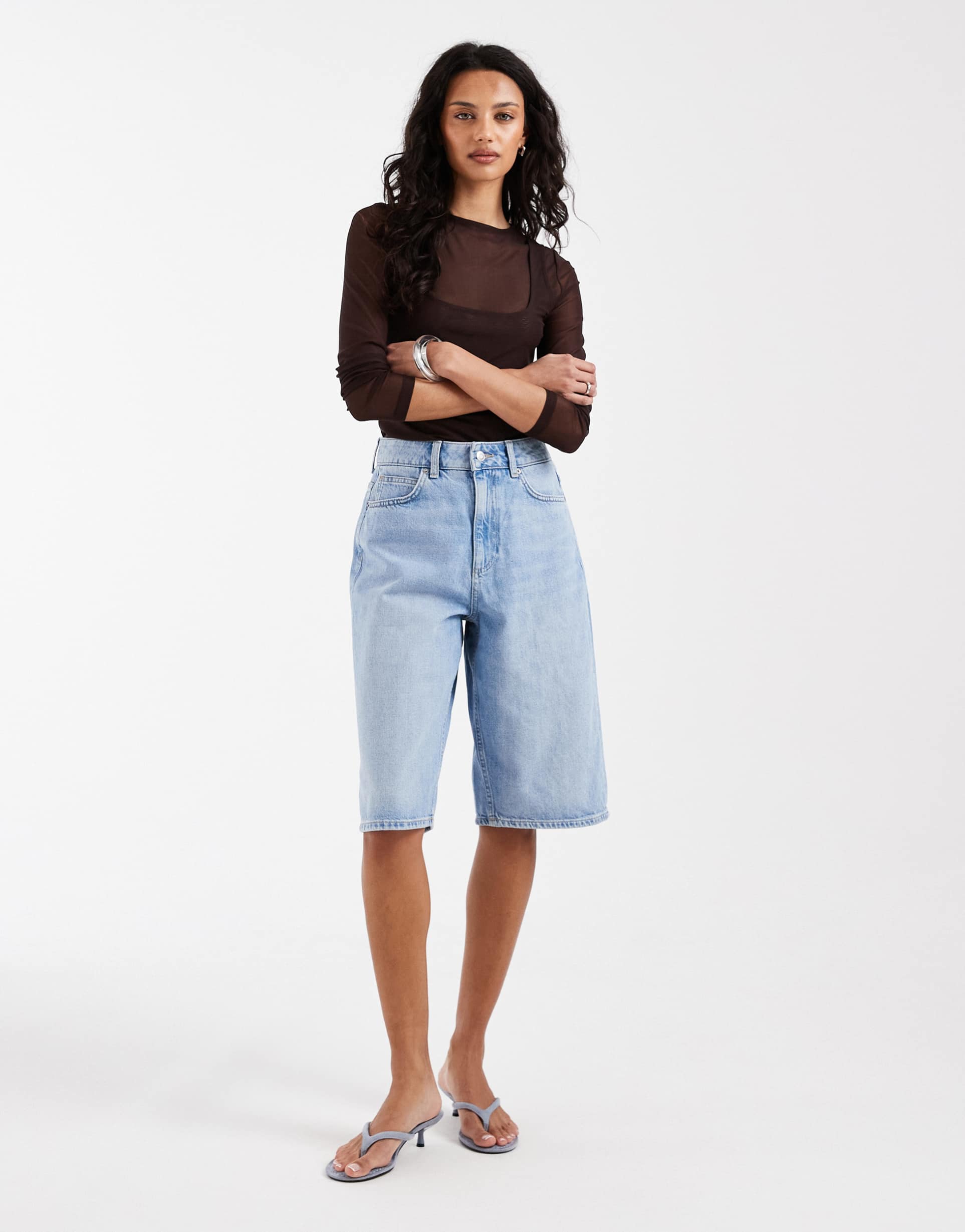 asos design baggy bermuda shorts in light blue