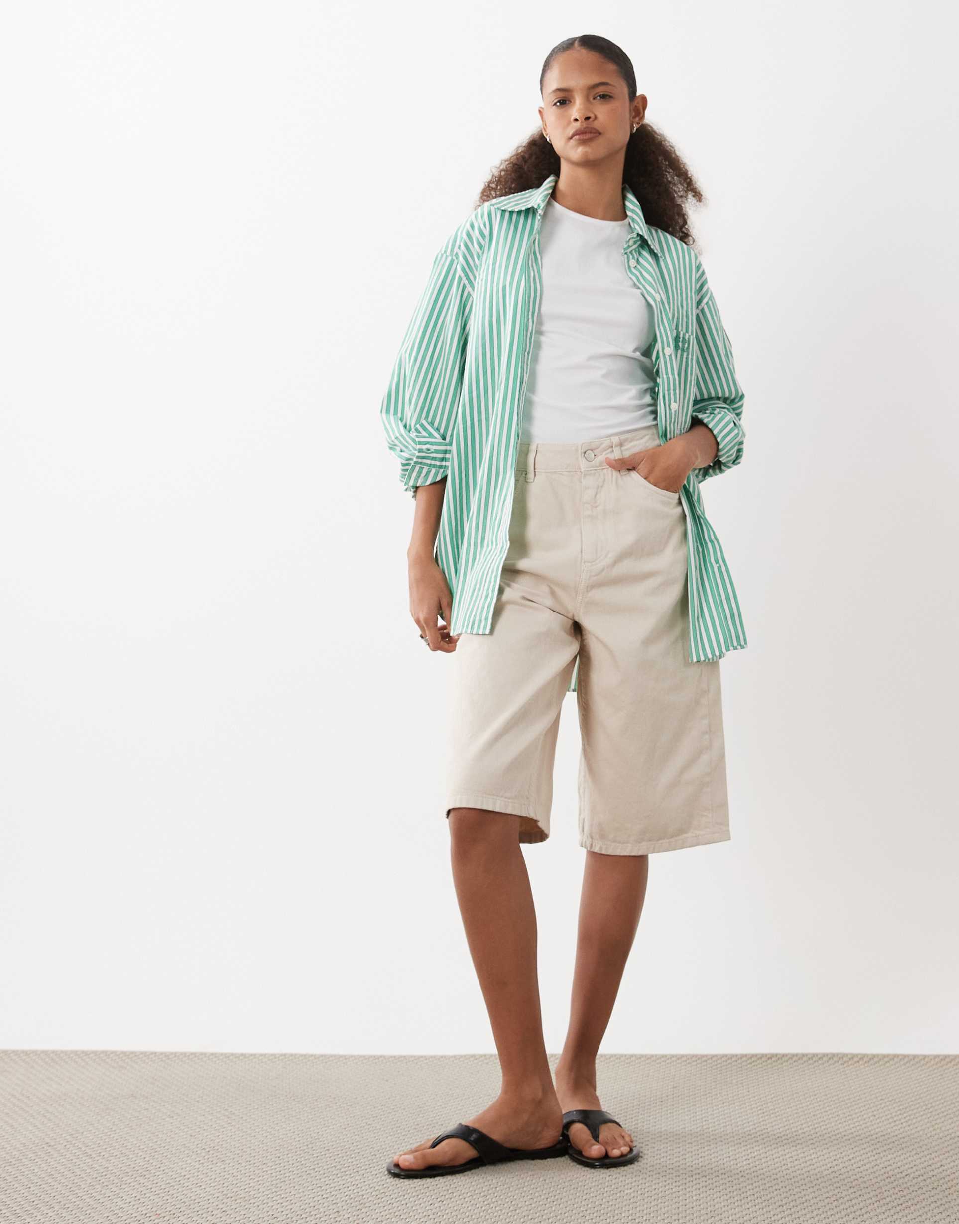 asos design baggy bermuda shorts in neutral