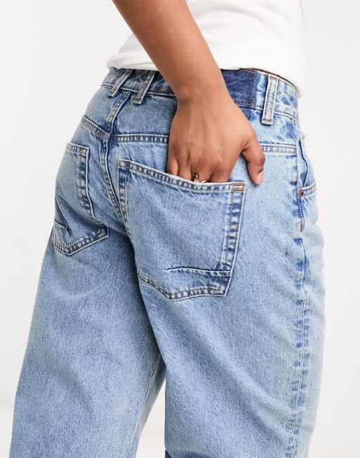 Star Patch Baggy Loose Boyfriend Jeans, Dark Wash Zipper Button