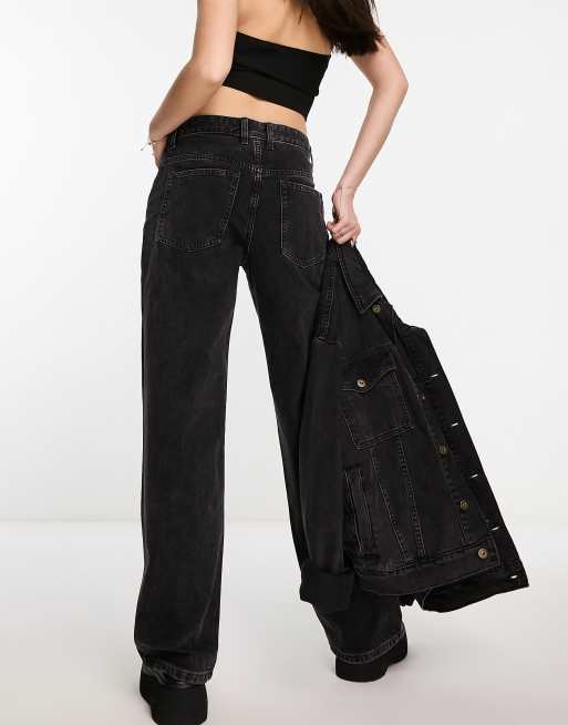 ASOS DESIGN baggy boyfriend jean in washed black with knee rips