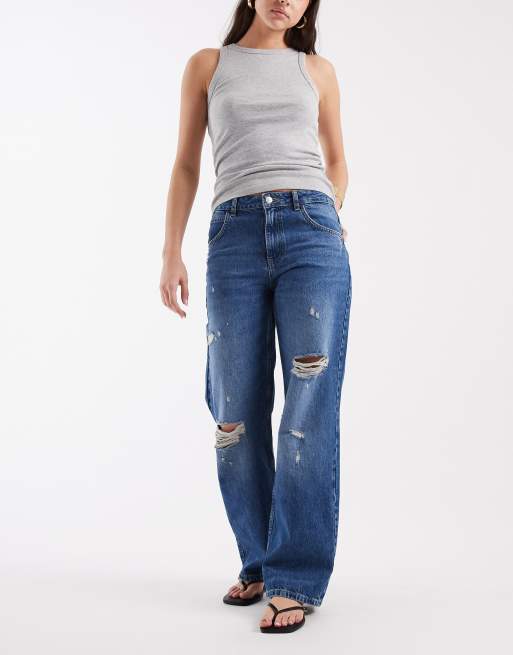 ASOS DESIGN - Baggy boyfriend-jeans med flænger og vintage-vask