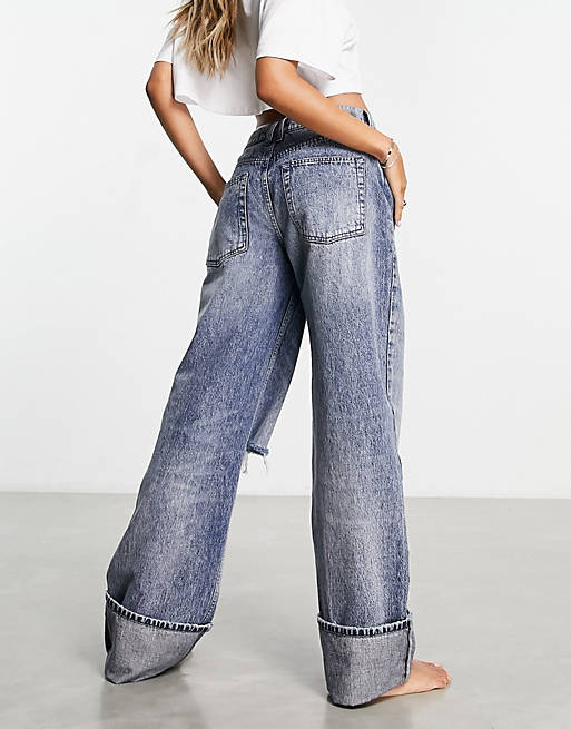 ASOS Damen Kleidung Hosen & Jeans Jeans Baggy & Boyfriend Jeans DTT boyfriend jeans with knee rips in washed 